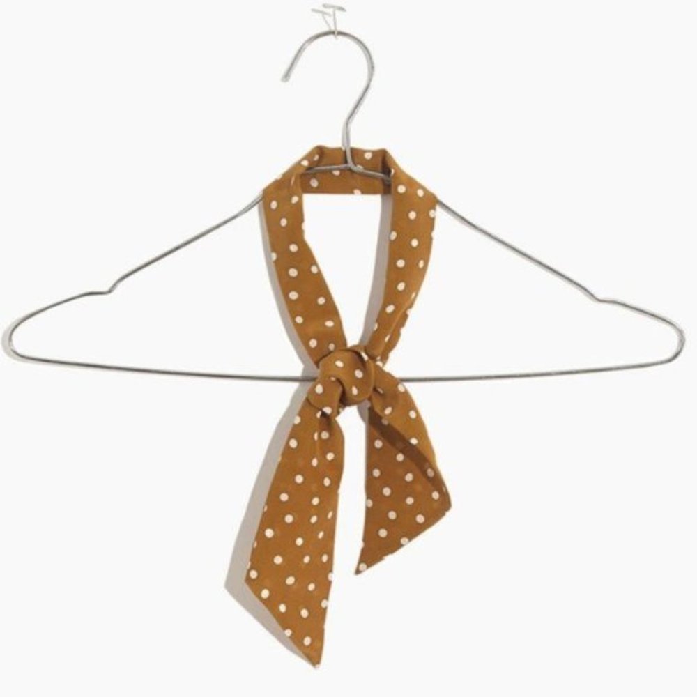 Madewell Gold Cream Polka Dot Silk Skinny Bandana